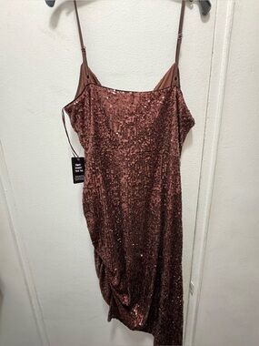 NWT Express Sequin Slip Ruched Dress in Chocolate Brown Size Medium